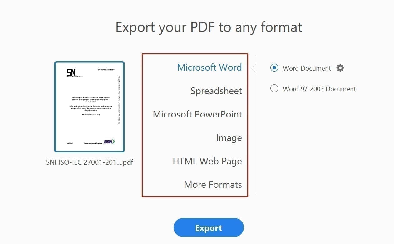 Export Convert PDF to Office
